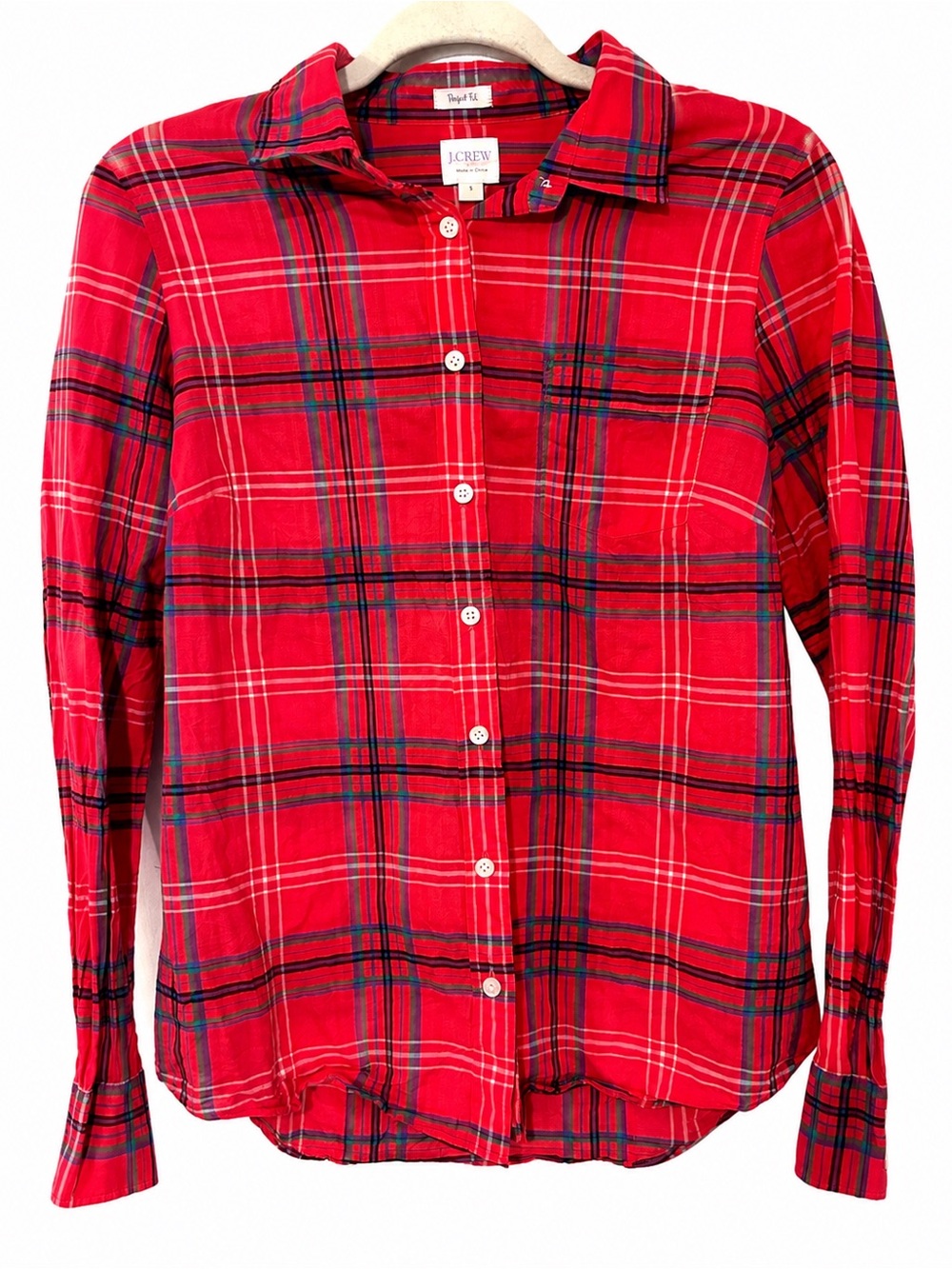 J.Crew Perfect Fit Red Plaid Tartan Button Down Shirt Size Small